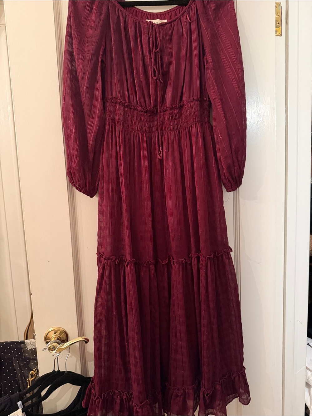Taylor Burgundy Long Sleeve Tiered Maxi Dress
